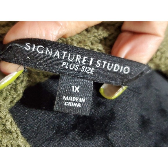 Signature 1 Studio Women Olive Green Acrylic Long Sleeve Open Front Cardigan 1X - Picture 8 of 12
